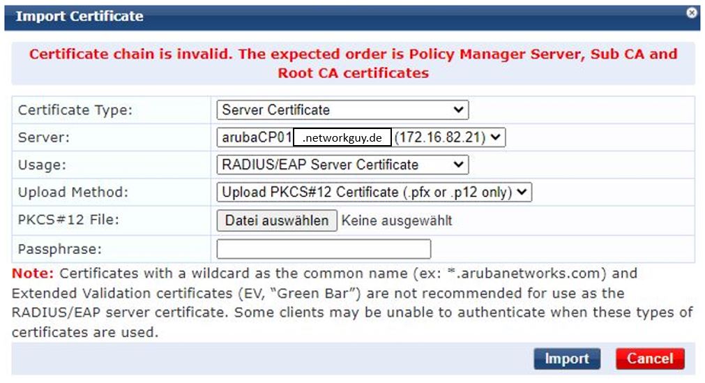 Aruba Clearpass problem with certificate chain Network Guy